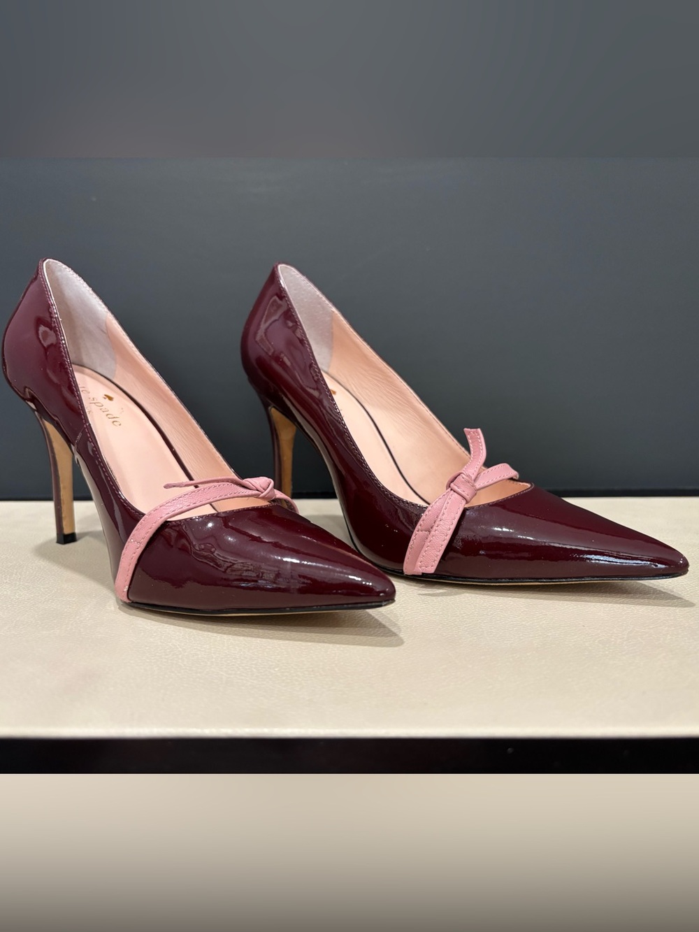 Kate Spade Pumps Red Patent Pointed-Toe with Pink Bow Detail Size 5 Wedding Work